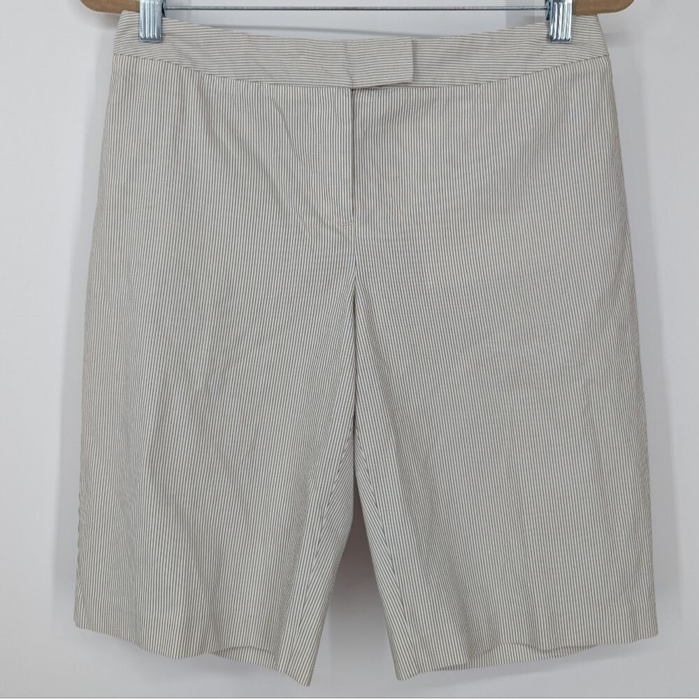 Chico's Striped Beige Neutrals Cotton Bermuda Shorts Size 0 Small